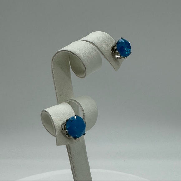 Sapphire Opal 8mm Crystal Stud Earrings Made with Swarovski Crystals - Picture 8 of 8